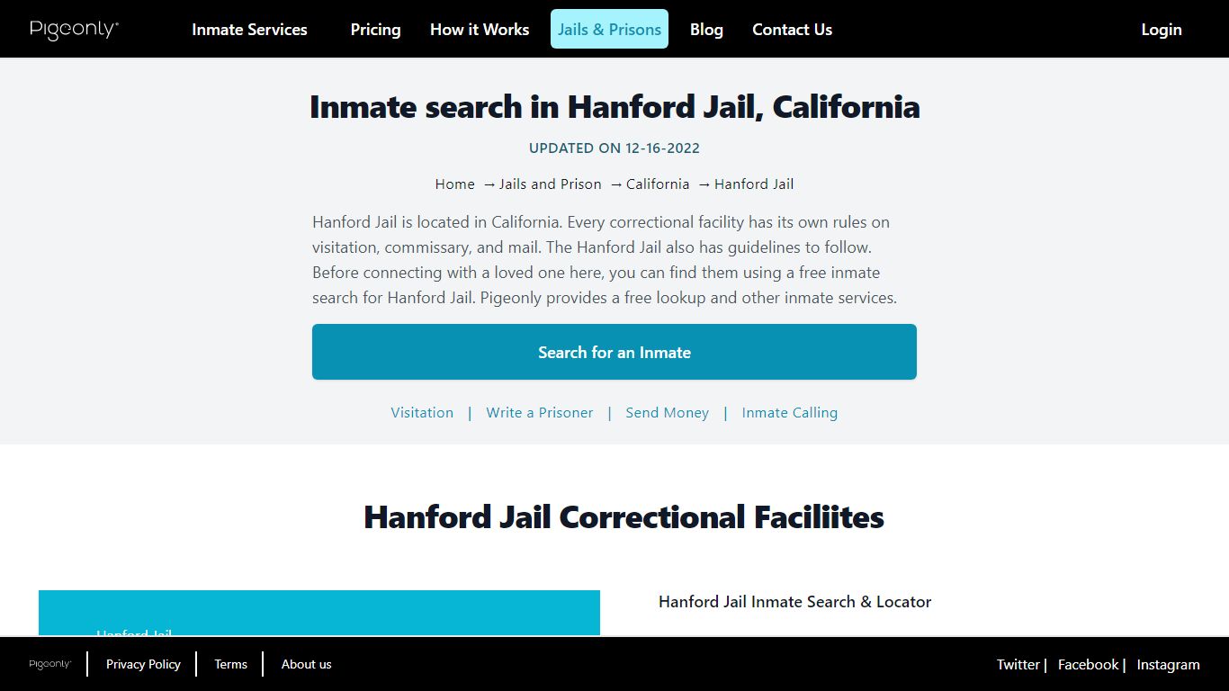 Inmate Search Hanford Jail, California | Pigeonly